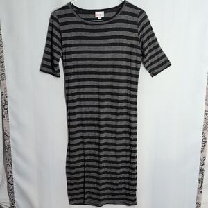 LuLaRoe Black and Gray Striped Midi Dress